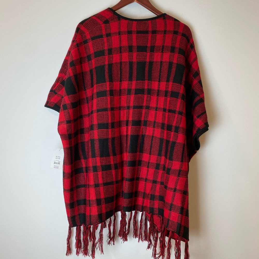NWT Faded Glory Red and Black Buffalo Plaid Open Poncho Sweater - Picture 10 of 12